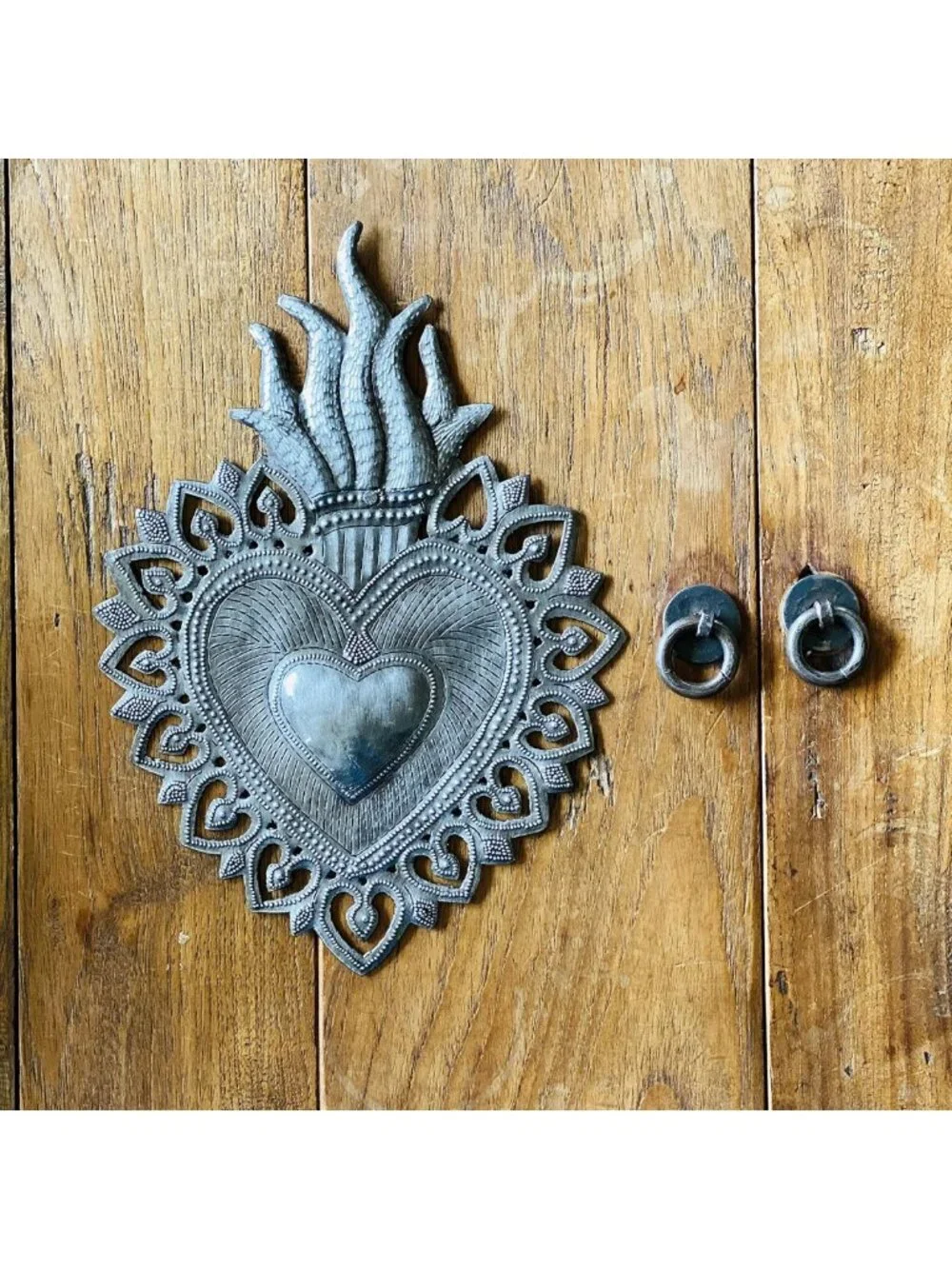 Flaming Heart Sacred Heart Wall Art | Spiritual Folk Art Home Decor
